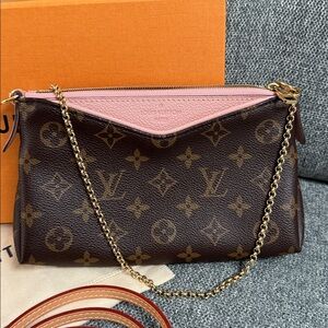 Authentic LV Louis Vuitton rare Pallas clutch crossbody in monogram ballarine